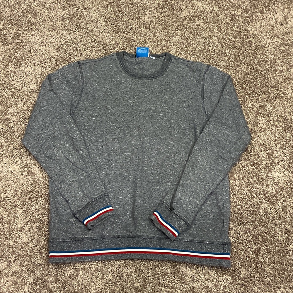 Adidas Gray Crewneck Sweater with Sporty Striped Trim, Size M - Picture 1 of 4
